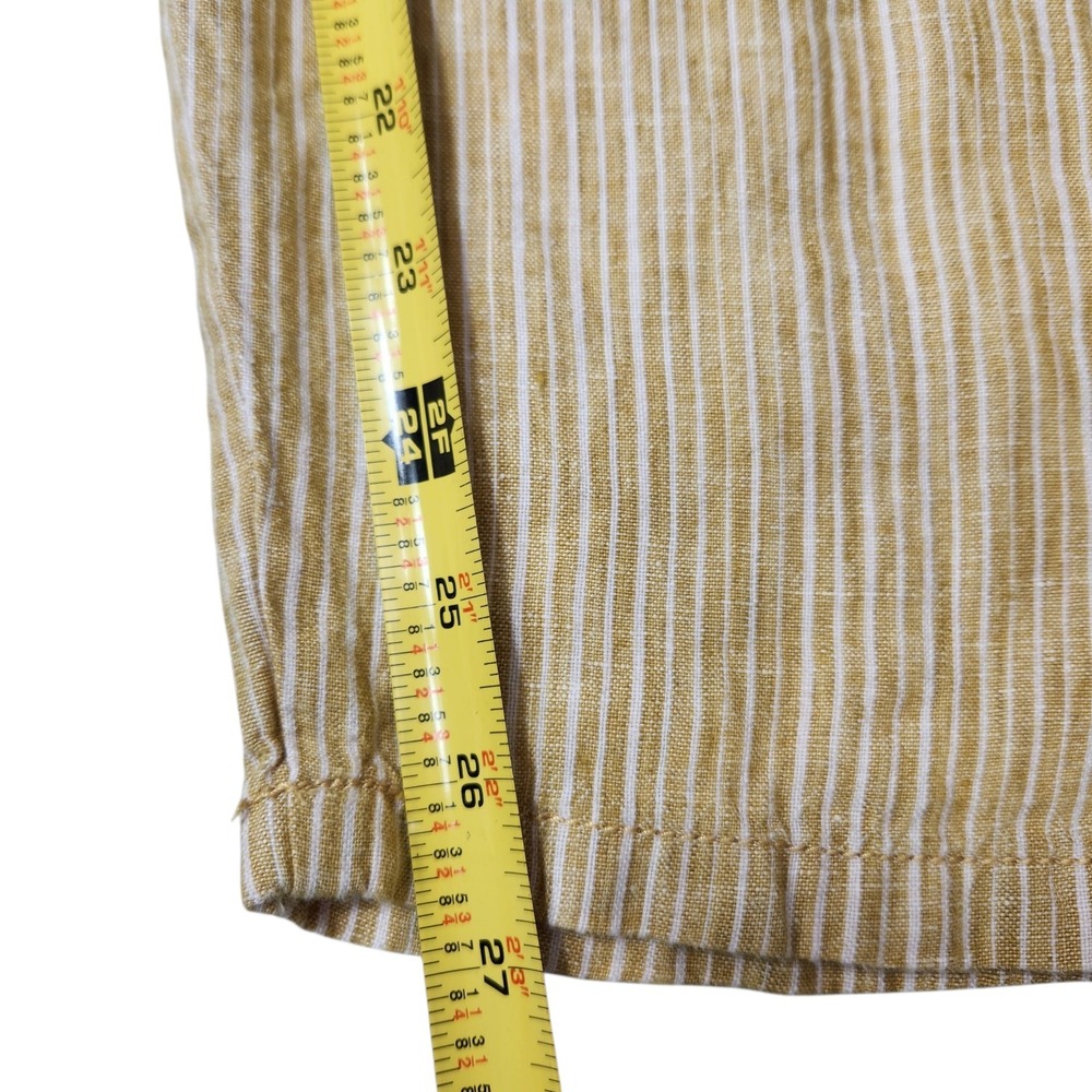 Anthropologie Size Large 100% Linen Yellow Stripe White Embroidered Pants Crop - Picture 12 of 13
